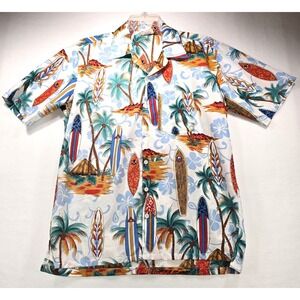Salty Wave Mens Hawaiian Shirt Large Tropical Surfboard Palm Tree Beach Wear